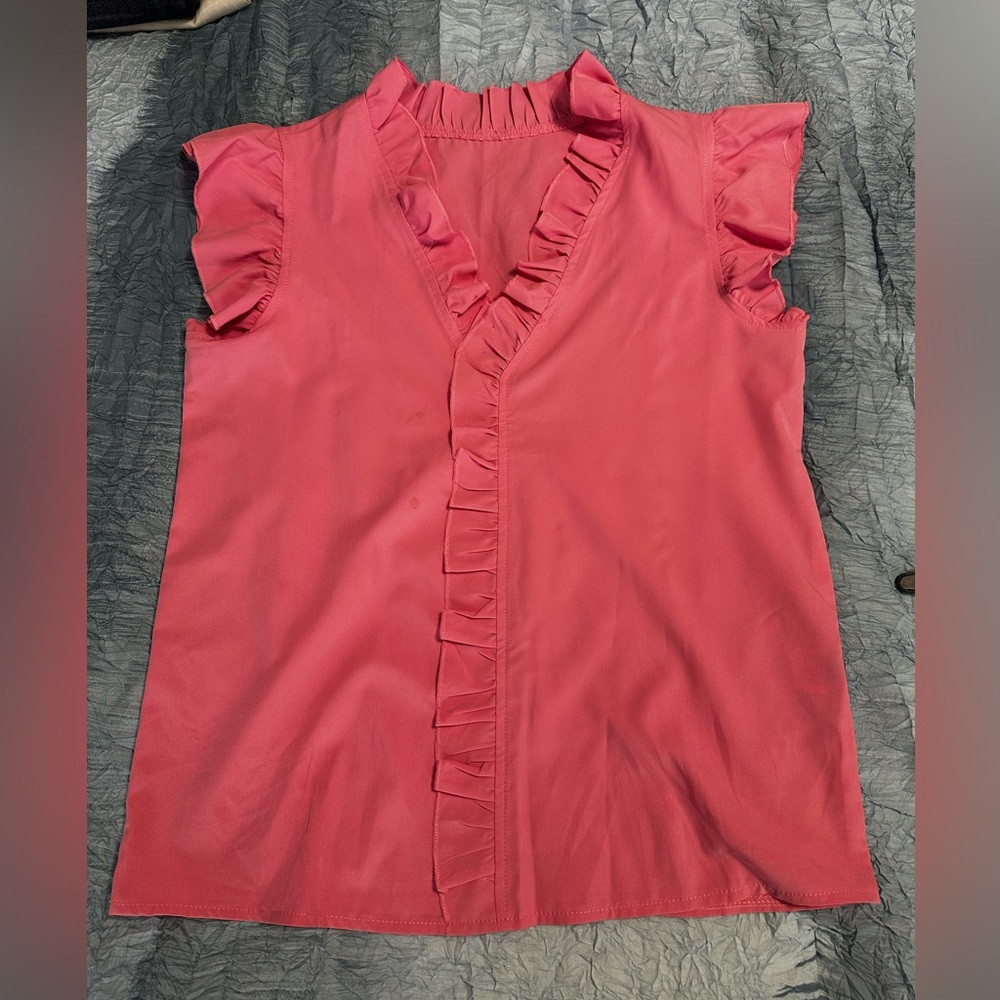 152. Light Pink Ruffle V-Neck Sleeveless Blouse